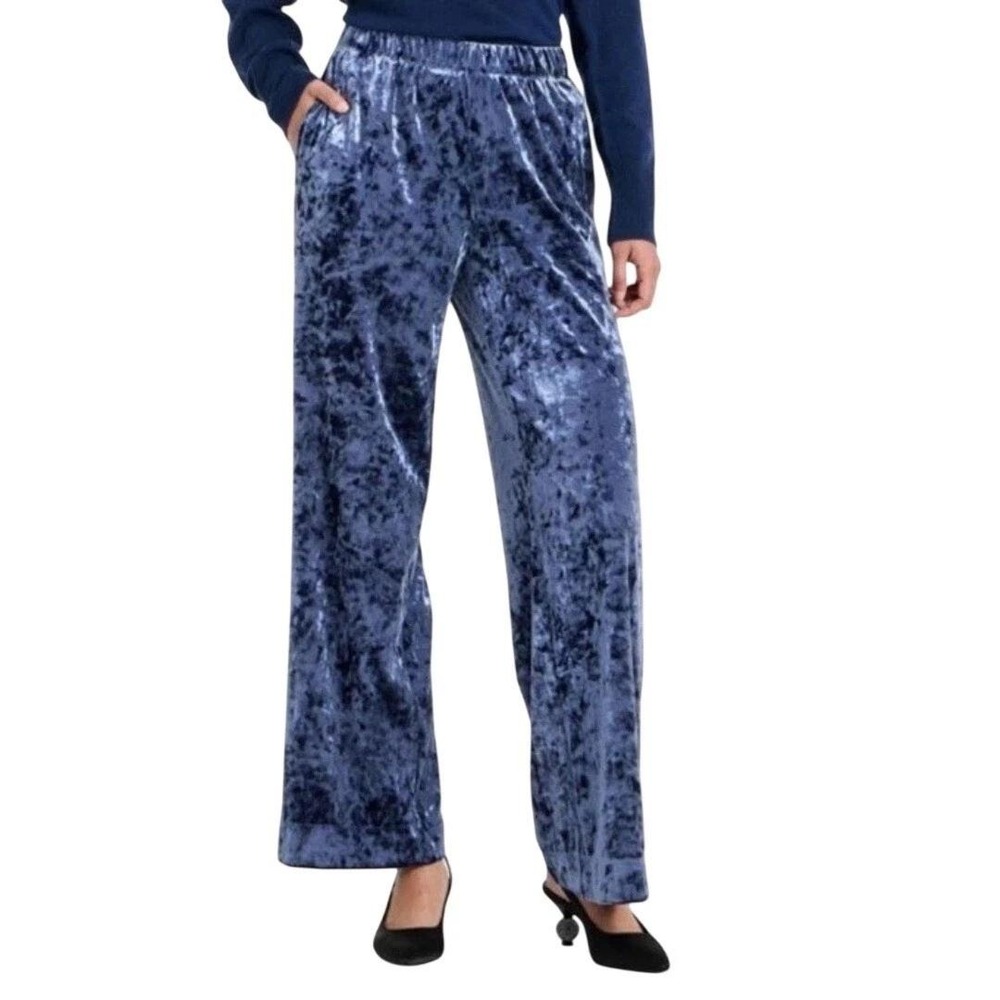 A New Day Women's Blue Crushed Velvet Straight Leg Pull On Pants Size Medium